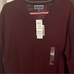 New with tags! Men’s V Neck red Plum Club room merino wool blend sweater Large